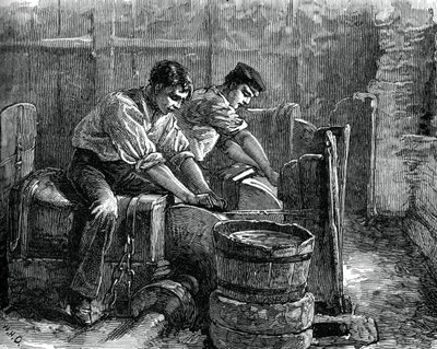 Kverner i arbeid på et hjul, c1880 av Unbekannt