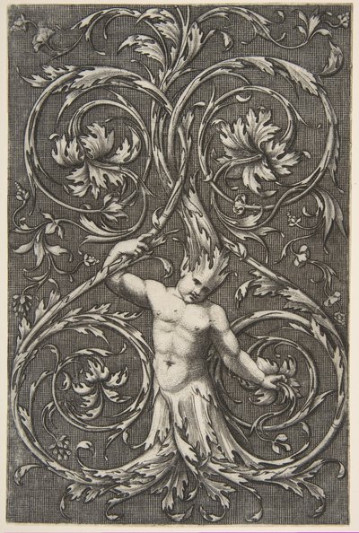 Grotesk med mannsfigur med underkropp og hode av akantusruller, ca. 1515-1600. av Unbekannt
