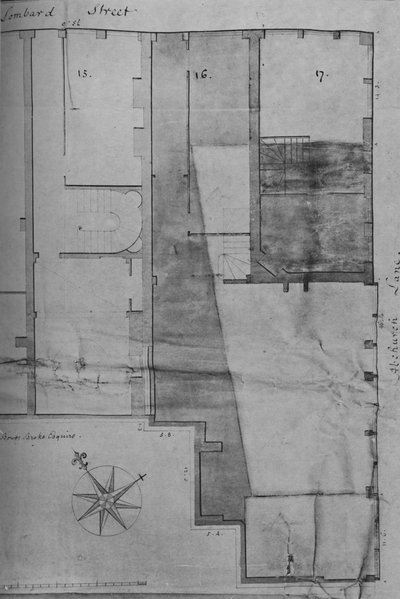 Grunnplan for Lloyds Coffee House nr. 16 Lombard Street i 1773, 1928 av Unbekannt