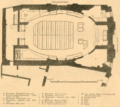 Grunnplan for den moderne kirken St. Martin Outwich, revet 1874, 1897. av Unbekannt