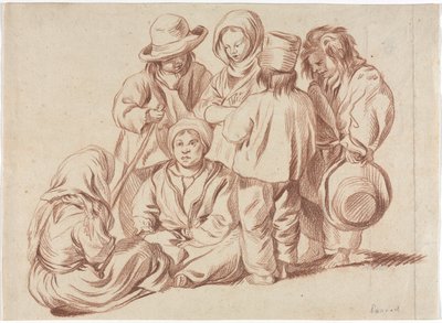 Group of Six Children recto, Sketch of a Village verso, 1700-tallet. av Unbekannt