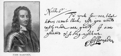 Håndskrift og signatur av John Hampden fra et brev skrevet til Sir John Eliot i fengselet, 21. mars av Unbekannt