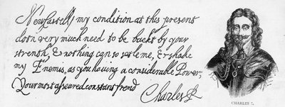 Handschrift und Unterschrift von König Karl I. von Unbekannt