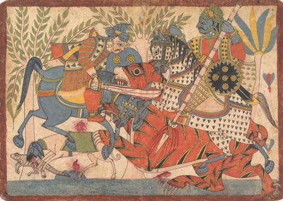 Harishchandra og hans minister Killing a Tiger-folio fra en Harishchandra-serie, 1800-1850. av Unbekannt