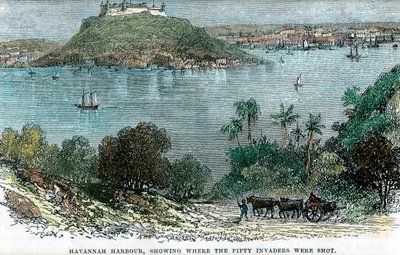 Havannah havn, viser hvor de femti inntrengerne ble skutt, Cuba, c1880 av Unbekannt