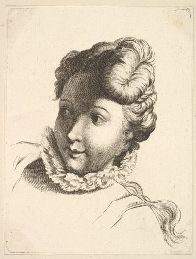 Head of a Woman Wearing a Ruff, fra Livre de Têtes Gravées dapres F. Boucher et ..., 1700-tallet. av Unbekannt