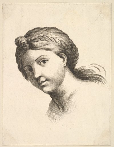 Head of a Woman, fra Livre de Têtes Gravées etter F. Boucher and Others Book of..., 1700-tallet. av Unbekannt