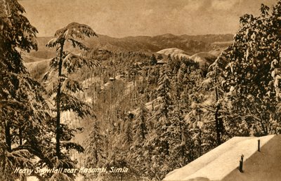 Kraftig snøfall nær Kasumpti, Shimla, c1918-c1939. av Unbekannt