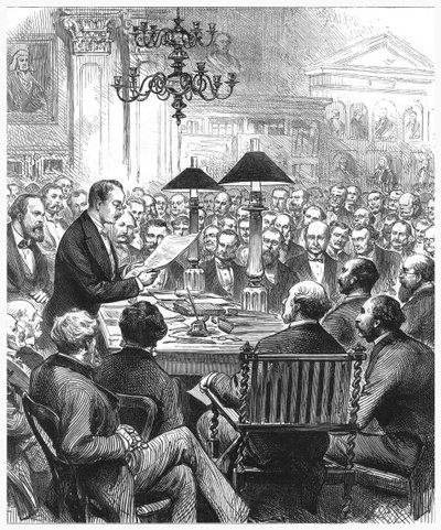 Heinrich Schliemann foreleser i London, 1877 av Unbekannt