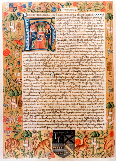 Henry VIIs første parlamentshandling med et første portrett av kongen, sent på 1480-tallet av Unbekannt