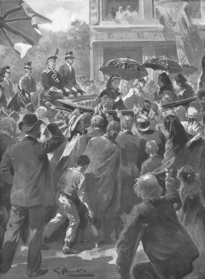 ...Hennes Majestets besøk til East End i London, 2. april 1873, 1901. av Unbekannt