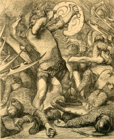 Hereward skjærer seg gjennom den normanniske verten, c1890. av Unbekannt