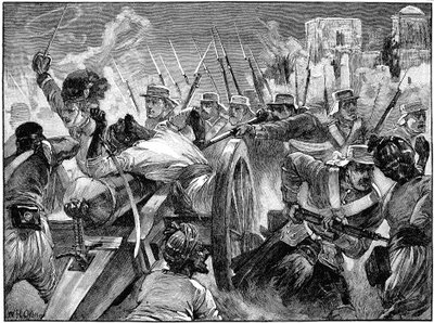 Highlanders som fanger mytteristenes våpen ved Cawnpore, Indian Myttery, 16. juli 1857 c1895 av Unbekannt