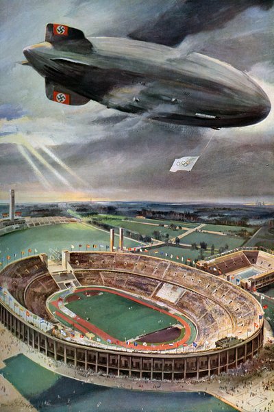 Hindenburg zeppelin over Olympiastadion, Berlin, 1936 av Unbekannt