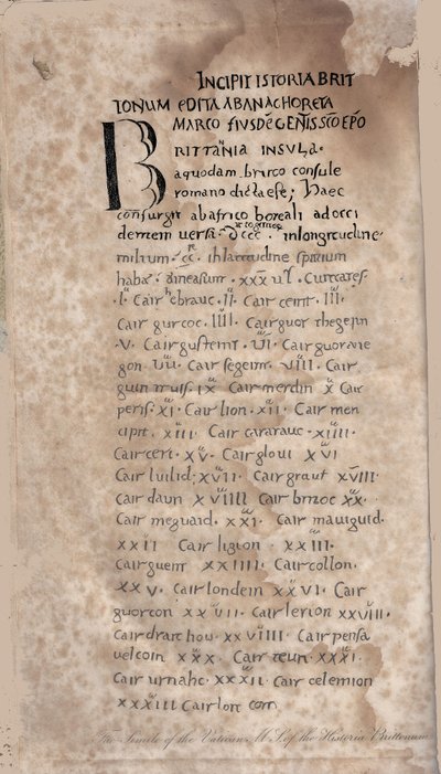 Historia Brittonum av Nennius. Første side av manuskript, 1000-tallet av Unbekannt