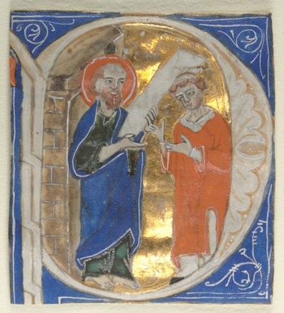 Historiert innledende utskåret fra en bibel: St. Paul and a Cleric, 1200-tallet. av Unbekannt