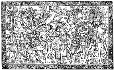Historiske og allegoriske figurer, billedvev ved Hampton Court Palace, Richmond, London, 1930 av Unbekannt