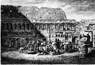 Historien om det gamle Roma. Fasteprekenen på innsiden av Colosseum. Trykk 1800 av Unbekannt