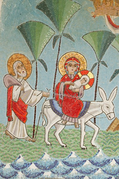 Holy Virgin og Saint John Kame koptisk klosterikon Den hellige familien Egypt - Det syriske klosteret av Unbekannt