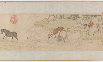 Hester og brudgom som krysser en elv, Yuan eller tidlig MIng-dynastiet, 1300-tallet. av Unbekannt
