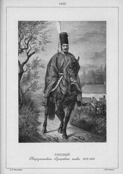 Husar fra Mariupol husarregiment i 1802-1808, midten av det 19. århundre. av Unbekannt