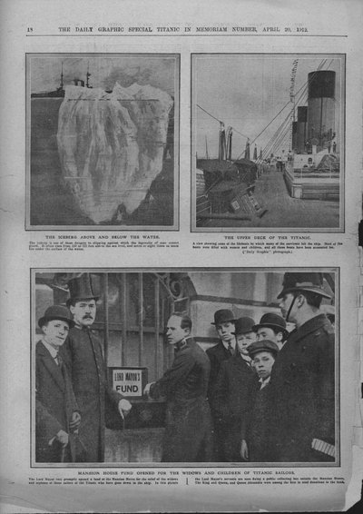 Isfjell, øvre dekk av Titanic, og Mansion House-fondet, 20. april 1912. av Unbekannt
