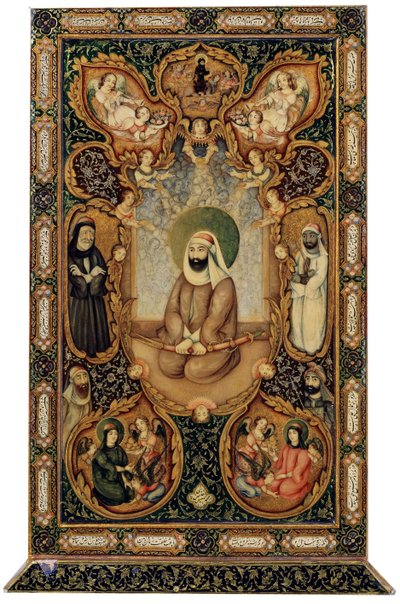 Imam Ali Ali ibn Abi Talib med sønnene Hasan og Husayn, 1871. av Unbekannt
