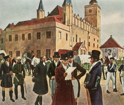 Foran rådhuset i Reichenbach i Schlesien under våpenhvilen, 1813, 1936. av Unbekannt