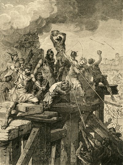 Hendelse i beleiringen av Paris: Defending the Bridge and Tower, 845, 1890. av Unbekannt