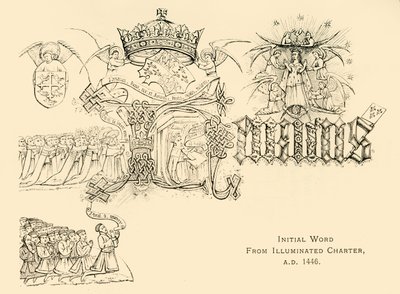 Initialwort aus beleuchteter Urkunde, A.D. 1446, 1911 von Unbekannt