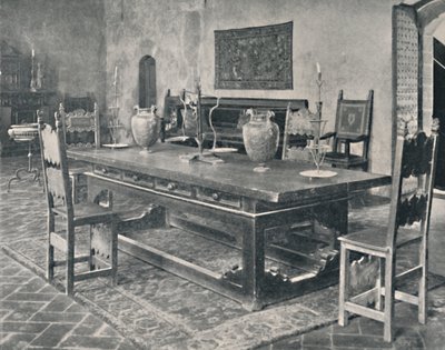 Interiør, Palazzo Davanzati - Med 1400-tallsbord fra Parma eller Modena-distriktet, 1928 av Unbekannt