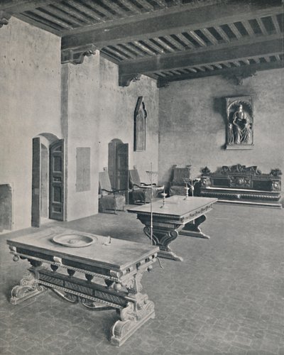Interiør Palazzo Davanzati, Firenze. Med to 1500-tallstabeller, 1928 av Unbekannt