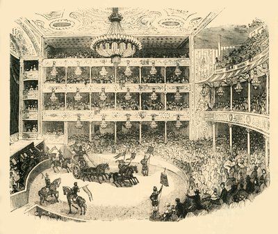 Interiør av Astleys Amphitheatre i 1843, c1878. av Unbekannt