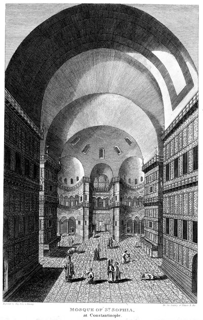 Interiør i Hagia Sophia, Konstantinopel, gravering, 1815 av Unbekannt