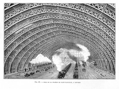 Interiør av St Pancras jernbanestasjon, London, 1865 av Unbekannt
