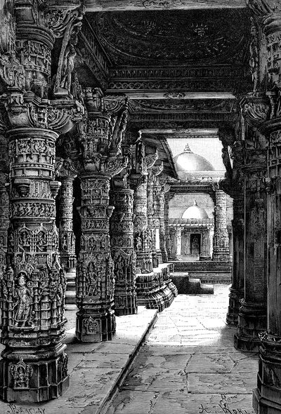 Interiør i et Jaina-tempel, Abu-fjellet, Rajasthan, India, 1895 av Unbekannt