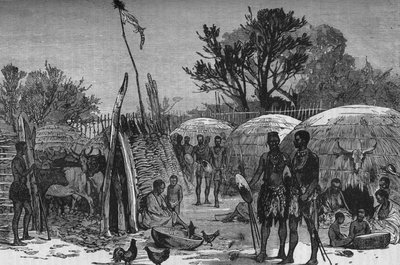 Interiør av en Zuli Kraal ved Tugela-elven, c1880 av Unbekannt