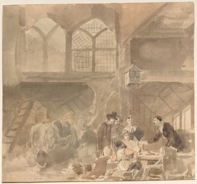 Interiør i et vertshus, 1800-tallet. av Unbekannt