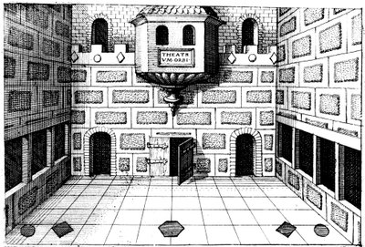 Interiør av Globe Theatre, Bankside, London, 1617-1619 av Unbekannt