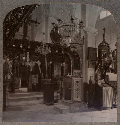 Interiør i synagogen der Kristus forkynte, Nasaret, ca 1900 av Unbekannt