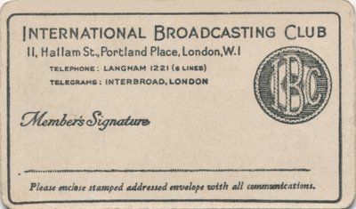 International Broadcasting Club: Medlemskort, c1930-tallet av Unbekannt