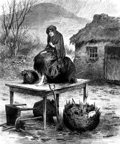 Irsk bondepike som vokter familiens siste eiendeler, 1886 av Unbekannt