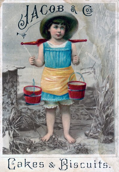 Jacob og Cos. Kaker og kjeks, ca. 1900-c1920-tallet. Reklamepostkort av Unbekannt