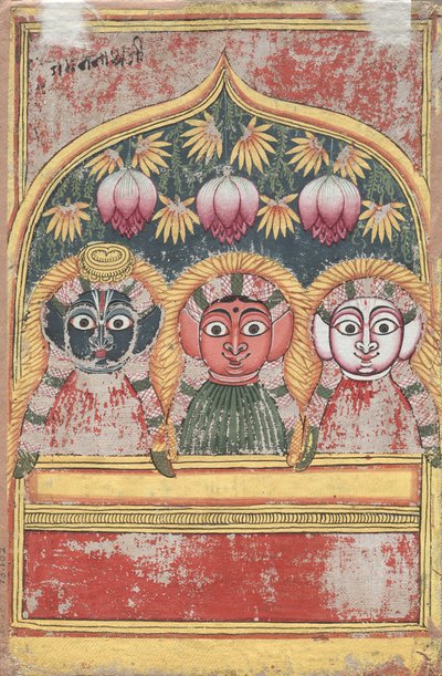 Jagannath, Subhadra og Balarama in an Arch verso, 1700-tallet. av Unbekannt
