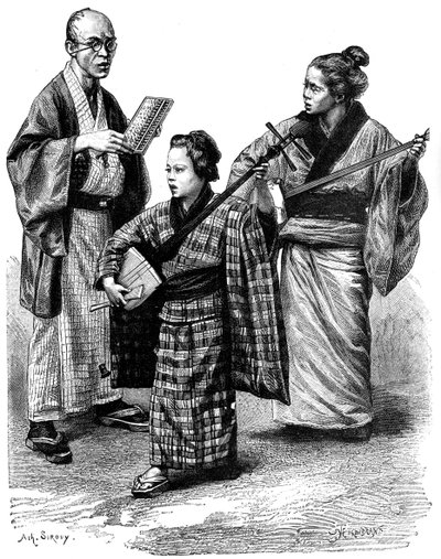 Japanske musikere og en forhandler, 1895 av Unbekannt