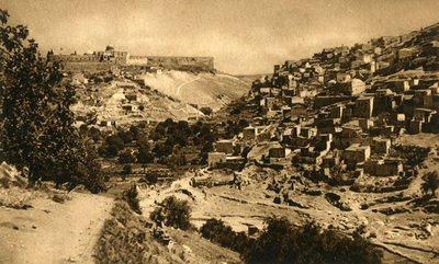 Jerusalem - Kidrondalen, Siloam og bymuren, c1918-c1939. av Unbekannt