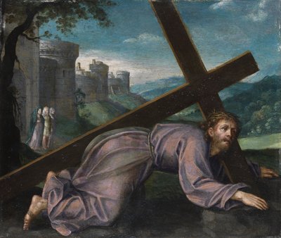 Jesus faller under korset. Nord-italiensk maler fra 1600-tallet av Unbekannt