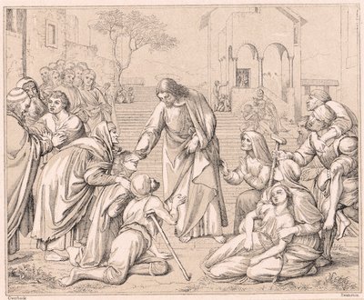 Jesus helbreder folket, ca 1880 av Unbekannt