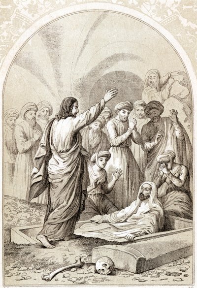 Jesus reiser Lasarus opp fra graven, ca 1880 av Unbekannt