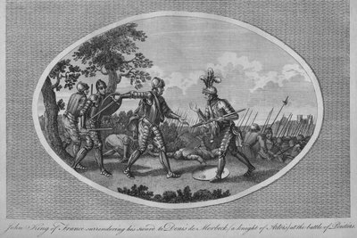 John II av Frankrike overga sverdet sitt til Denis de Morbeck i slaget ved Poitiers, 1356 1793 av Unbekannt